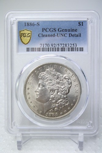 1886-S $1 Silver Morgan Dollar PCGS UNC Detail Cleaned #3253 - Picture 2 of 5