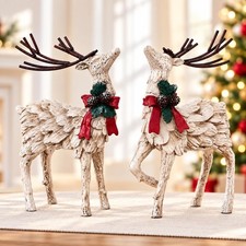 Christmas Reindeer Figurines Set of 2, 9 Inch Rustic Deer Decor