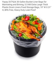 30 Gallon marinating and brining Liners  Leak Proof Clear Bucket Liner Bags