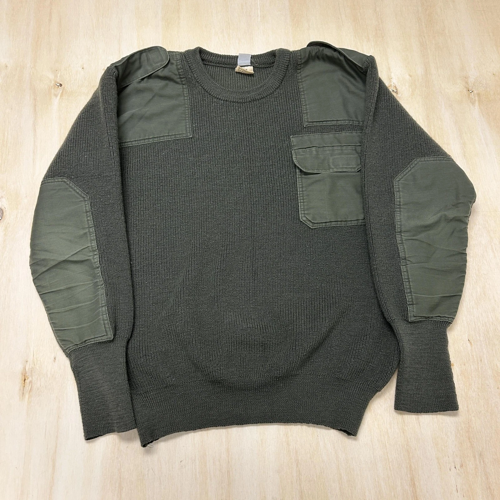 Halfen Sweater Mens EU 54 Green Tight Knit Crewneck Army Military Wool Pullover