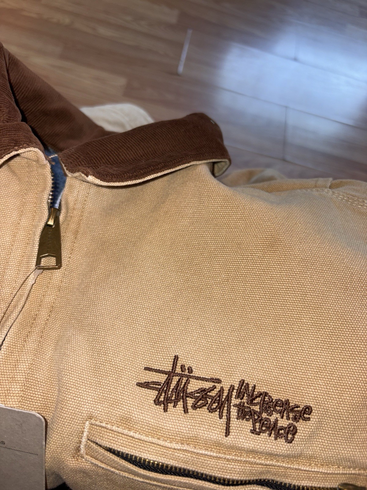 Carhartt x Stussy Men's Beige Brown Insulated Work Jacket Full Zip Size  thumbnail 7