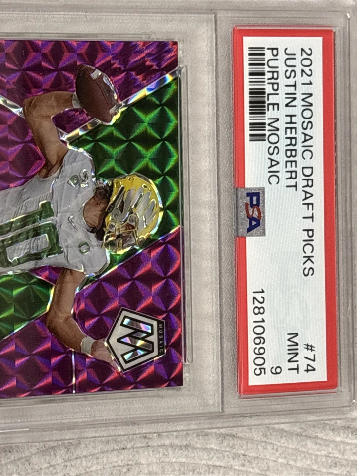 Purple 2021 Panini Mosaic Draft Picks Mosaic  #74 Justin Herbert /49 PSA 9 Rare - Image 3 of 4