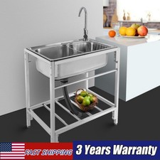 Stainless Steel Single Basin Kitchen Sink Home Laundry Sink with Faucet Stand