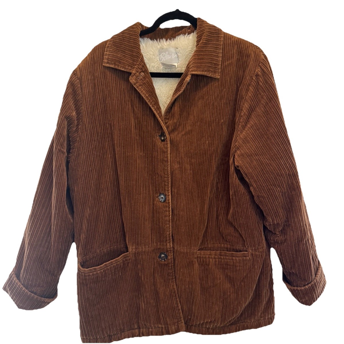 VTG Blair Corduroy Jacket Women L Brown Sherpa Lined Chore Barn 