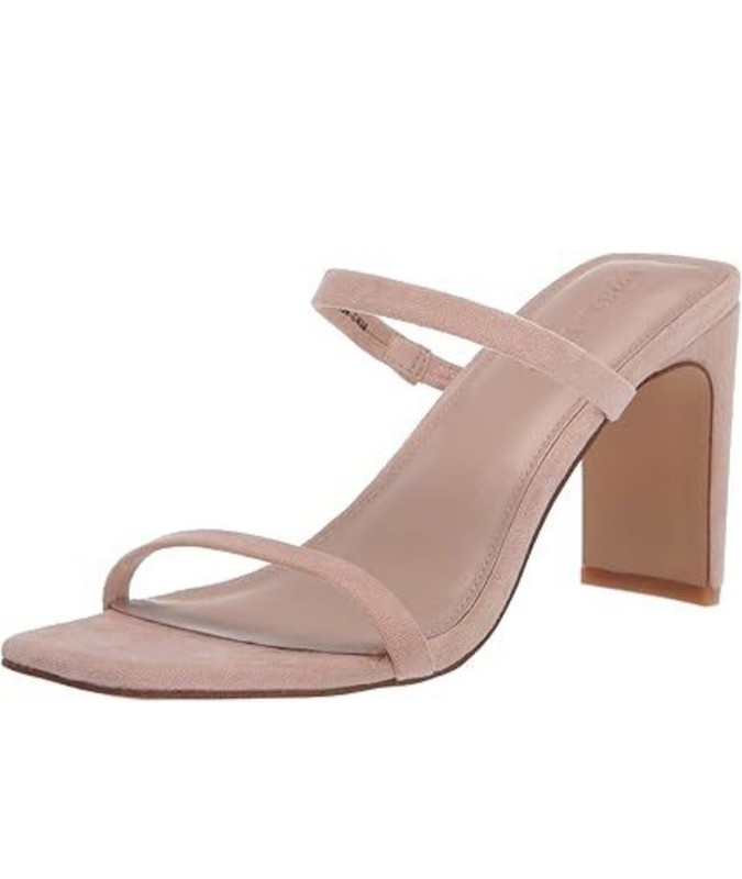 NWT The Drop Women's Avery Square Toe Two Strap Heeled Sandals Natural, 8
