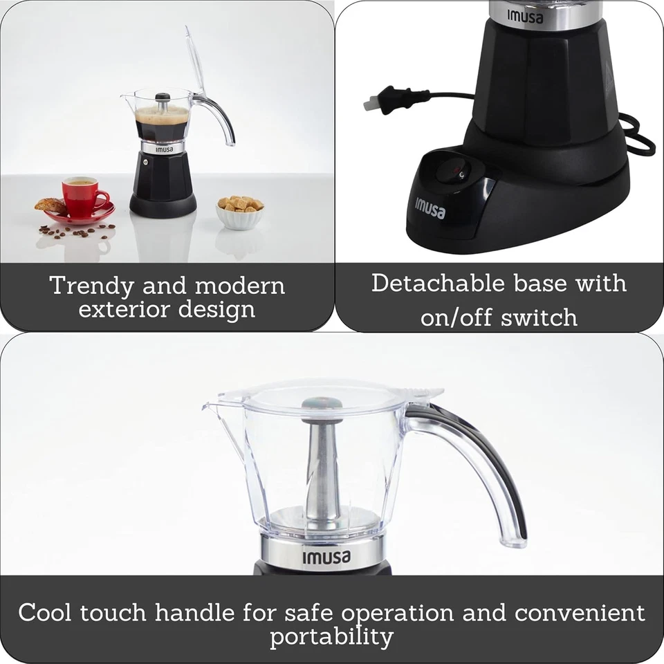 Cafetera espresso eléctrica de 6 o 3 tazas máquina de café negra para café cubano, Moka a Foto 2 de 4