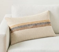 POTTERY BARN Lumbar Pillow Cover & Feather Insert AARYN STRIPE Linen 16 X 26