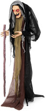 5 FT Halloween Animated Standing Hunchback Witch Holding Cane