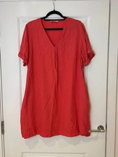 George Dress Womens 18 Coral Linen Blend Shift Summer Casual Pockets