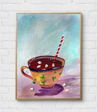 11x14 Original Abstract Hot Chocolate Mug Bistro Art