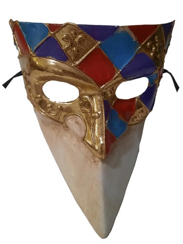 Royal Harlequin Bauta Red Purple Blue Gold Venetian Mens Masquerade Mask - Picture 4 of 4