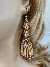 NATIVE STYLE GOLD BROWN BEADED HANDMADE LONG FASHION HOOK EARRINGS E-1-100-17
