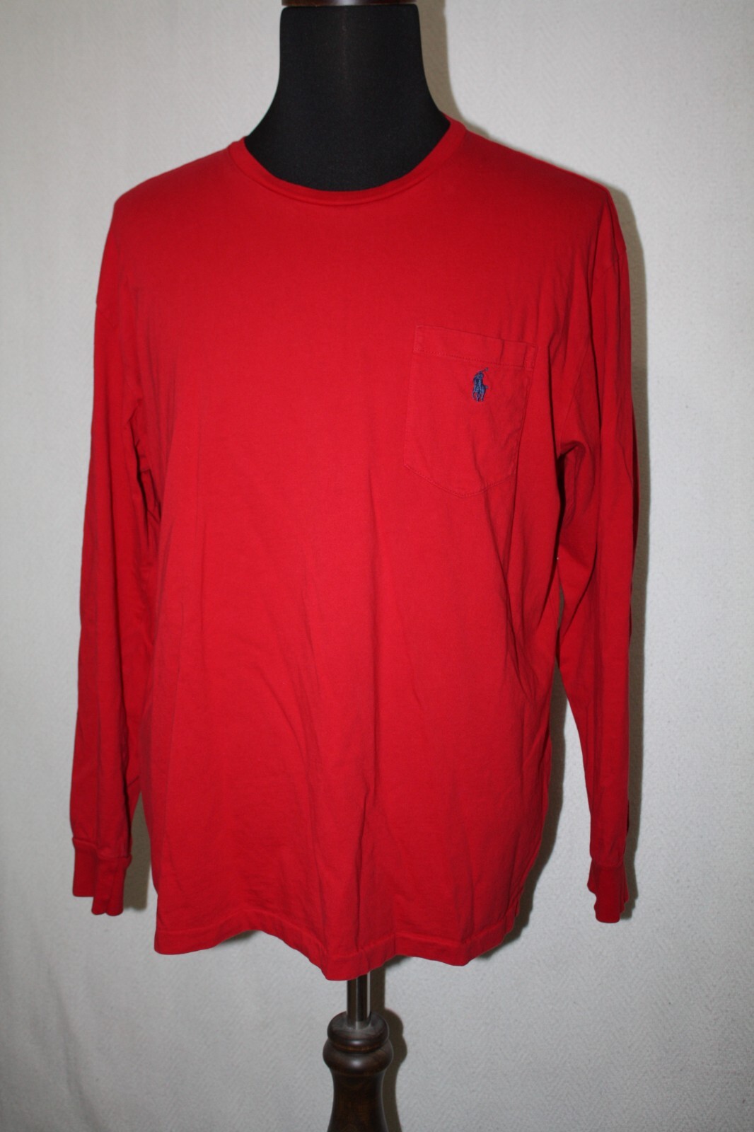 Polo Ralph Lauren T shirt tascabile manica lunga taglia L rosso brillante con pony blu