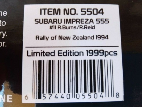 Sunstar Subaru Impreza 555 #11 Burns Rally New Zealand 1994 1/18 5504 - Imagen 2 de 2