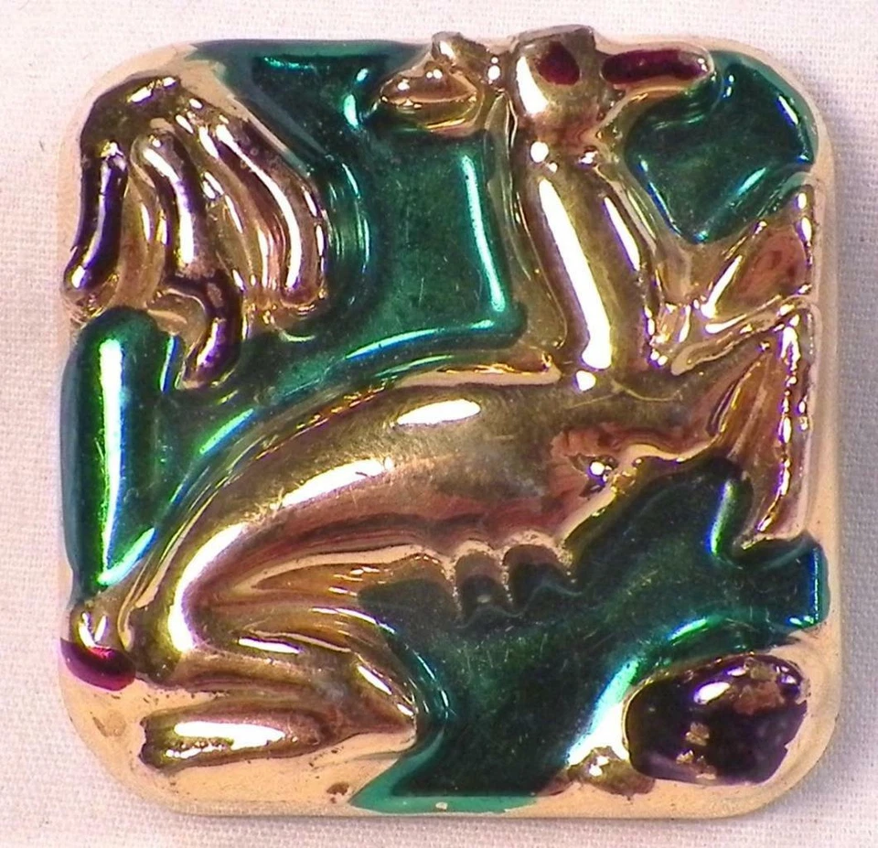 Antelope Bisque Button Gold Green Square Large Plastic Shank #1 - Image 3 of 4