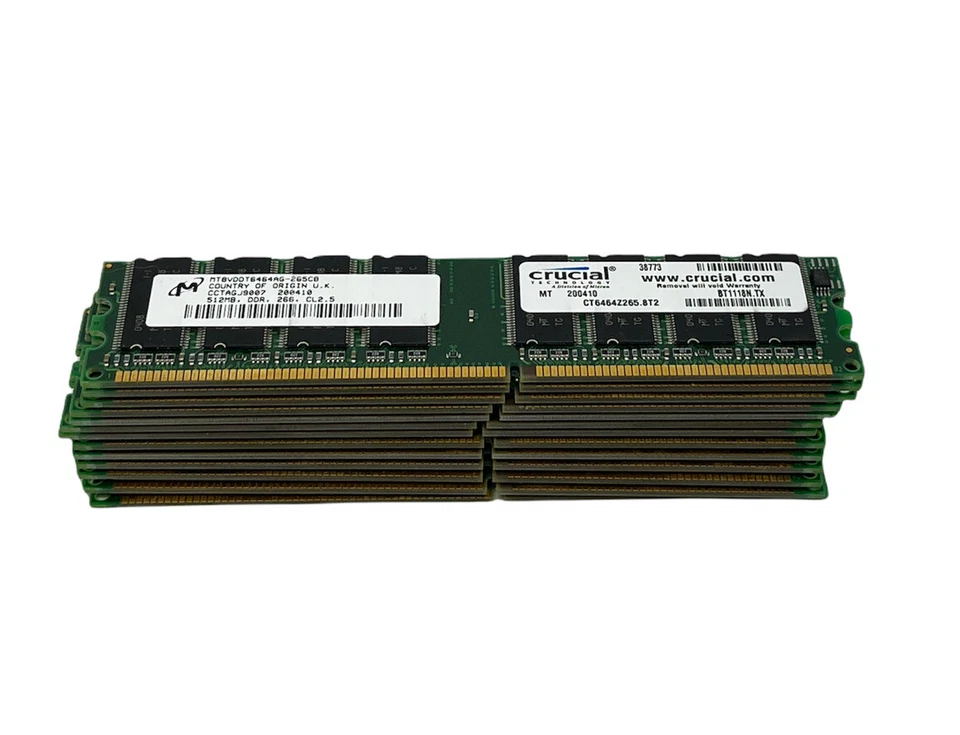 13x Crucial MT8VDDT6464AG-265CB 512MB PC2100 DDR-266MHz CL2.5 184-Pin DIMM As-is - Image 4 of 4