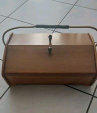 Omas Nähkasten Holz 50er 60er Original Vintage tragbar Mid Century stabil Memory