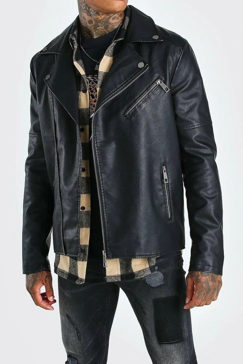 Mens pu deals leather biker jacket