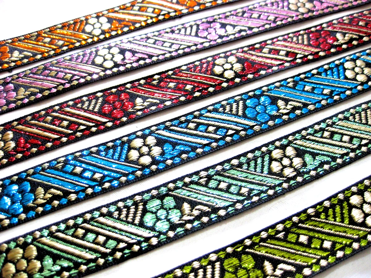 DIY Stoffverzierung Brokat-Borte Webband Orientalisch Floral Viele Farben 38mm Breit Lfm B237E Orientalische Brokatborte Floral Glänzend