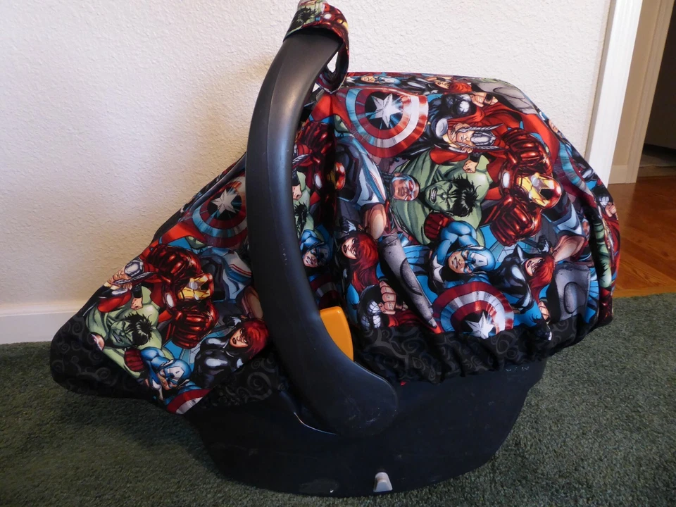 *MARVEL AVENGERS*Fitted car seat canopy w/peek open Handmade insulated or not - Image 3 of 3