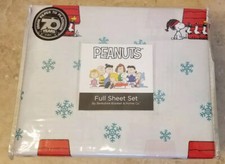 Peanuts Snoopy Woodstuck FULL Sheet Set 4pc Christmas Doghouse Snowflakes NEW