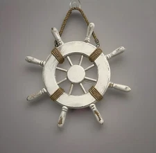 Distressed Beach 10” Home Décor Nautical White Wooden Ship Wheel Wall Décor Wood