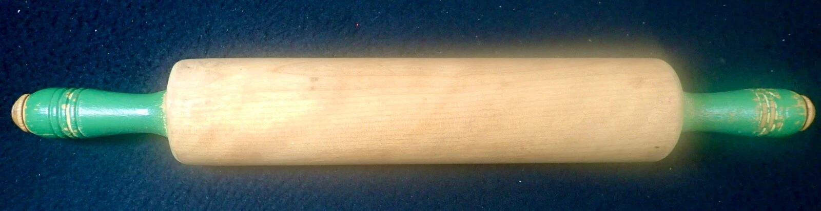 Vintage Wooden Rolling Pin with Green Handles Rustic Kitchen Country Farmhouse