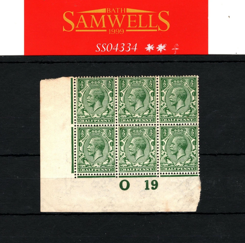 GB KGV Stamps SG.356 ½d Blue-green CONTROL *O19* Block{6} UMM MNH* c£300- SS4334 - Image 4 of 4