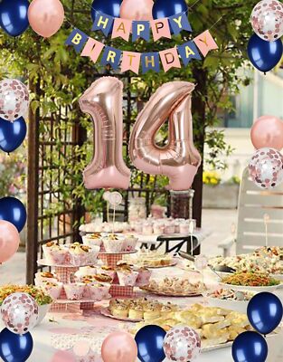 14. Geburtstag Deko Set Schwarz Silber - Ballons & Girlande