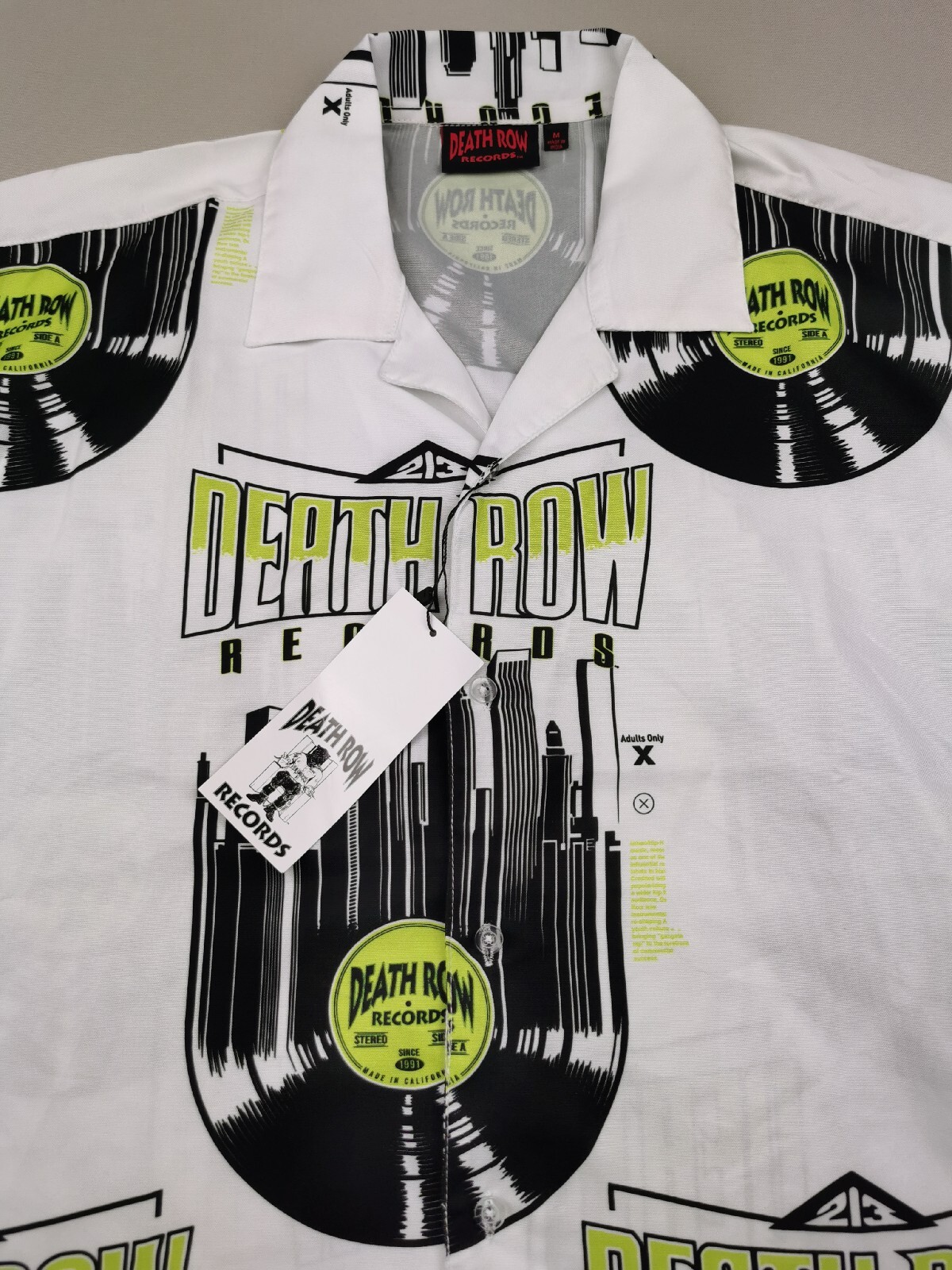 FILA Camicia da uomo DEATH ROW RECORDS taglia M NUOVA manica corta stampa disco design hip hop