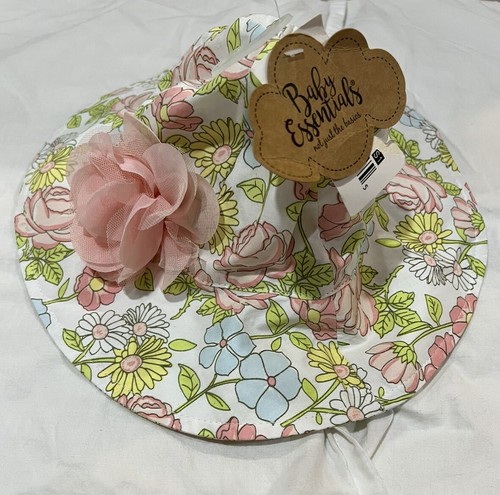 NWT Baby Essentials Floral Sun Beach Summer Hat Size 0-12 Mon Adjustable Strap - Picture 2 of 8