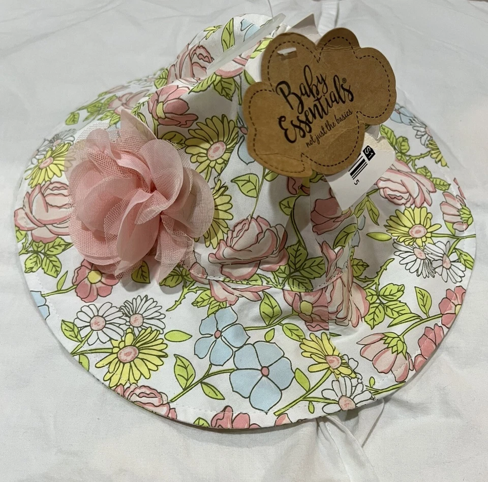 NWT Baby Essentials Floral Sun Beach Summer Hat Size 0-12 Mon Adjustable Strap - Image 2 of 4
