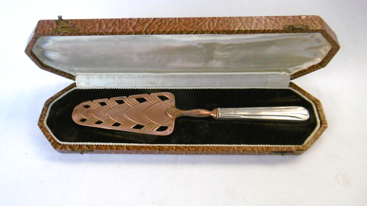 Coffret Pelle à Tarte En Laiton Et Métal Argenté - Vintage, Bon état