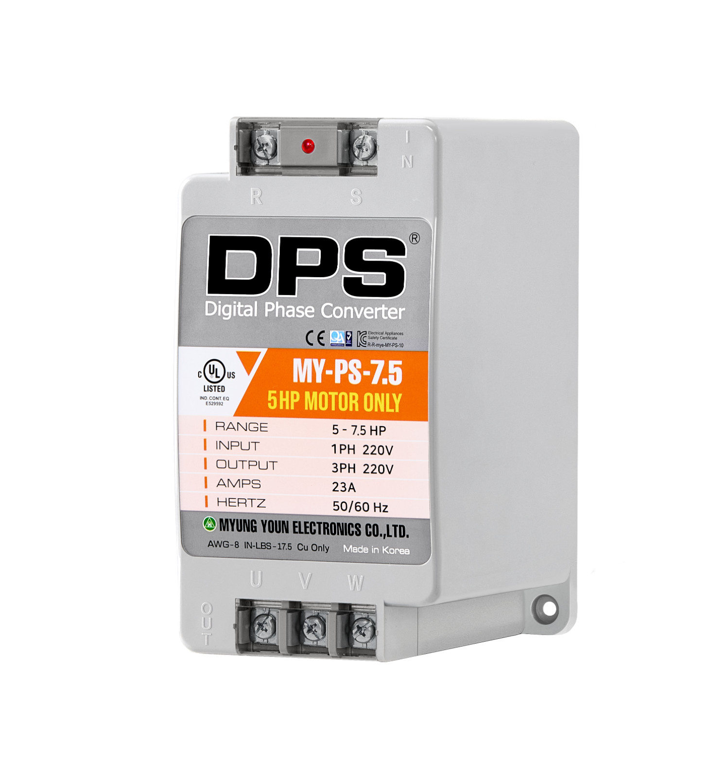 7.5HP Sinlge Phase to 3 Phase Converter, MY-PS-7.5 model, UL-Listed, 200V - 240V