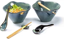 26 OZ Ramen Bowls Set Ceramic Japanese Noodle Bowls Set of 2 Porcelain Deep S...