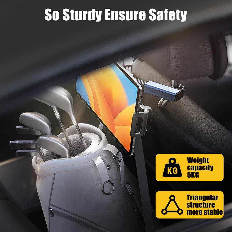 Soporte para tablet 360° asiento trasero coche montaje reposacabezas para teléfono iPad Samsung de 4,7-12,9" Foto 2 de 4