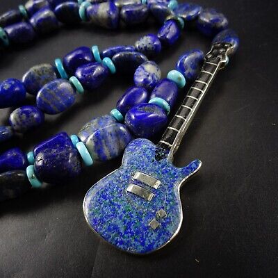 Native American Guitar Very Rare Santo Domingo Inlay Sterling Silver Necklace Native American Guitar Very Rare Santo Domingo Inlay Sterling Silver Necklace