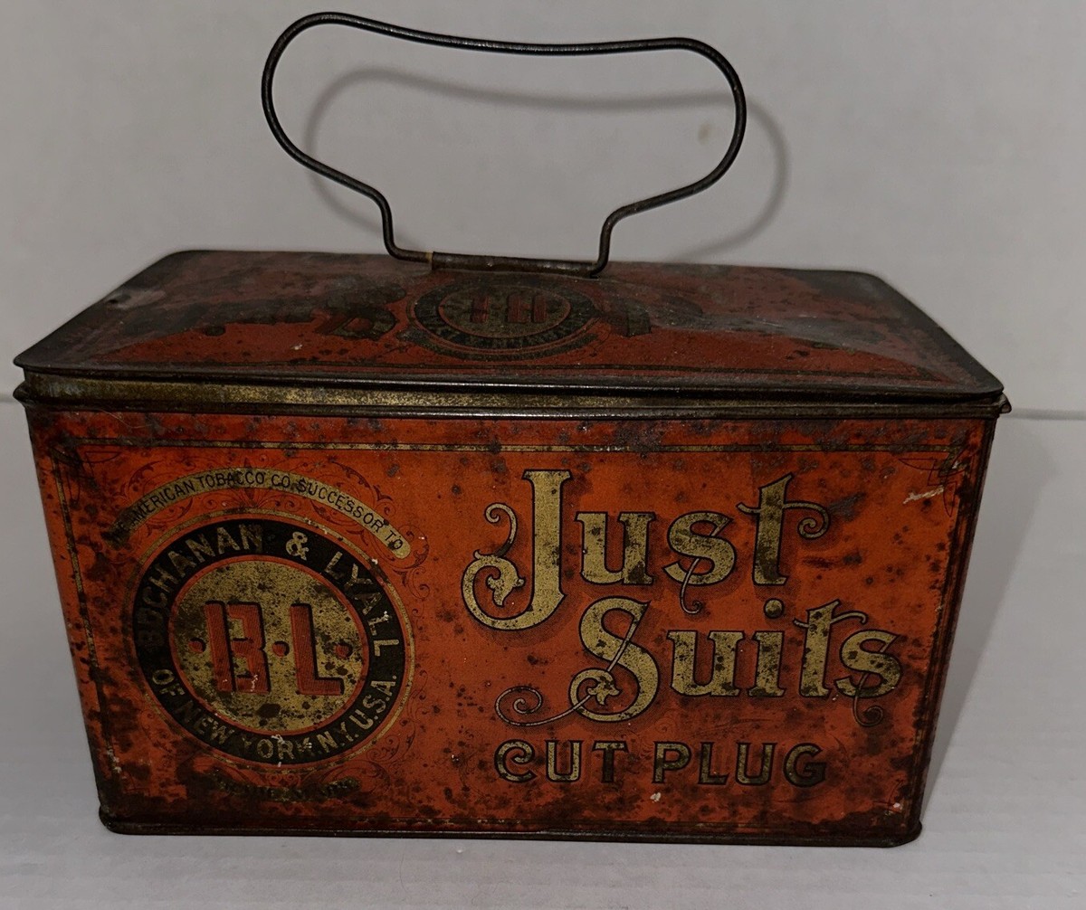just suits tobacco tin Antique Buchanan Lyall. “Just Suits” Cut Plug Tabacco Tin