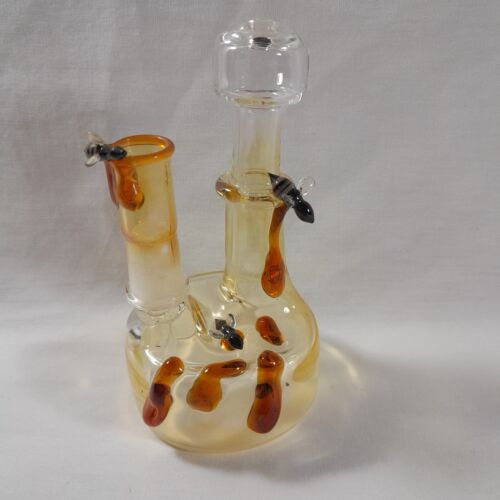 Ręcznie robiony kolekcjonerski szklany zestaw GumbyGlass Honey Bee Puck z dopasowaną kopułą zjeżdżalni - Zdjęcie 1 z 20