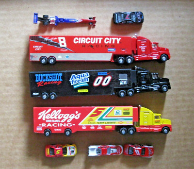 Racing Champions 1997 3 Semi Truck Haulers + Matching Cars 1/144 + dragster
