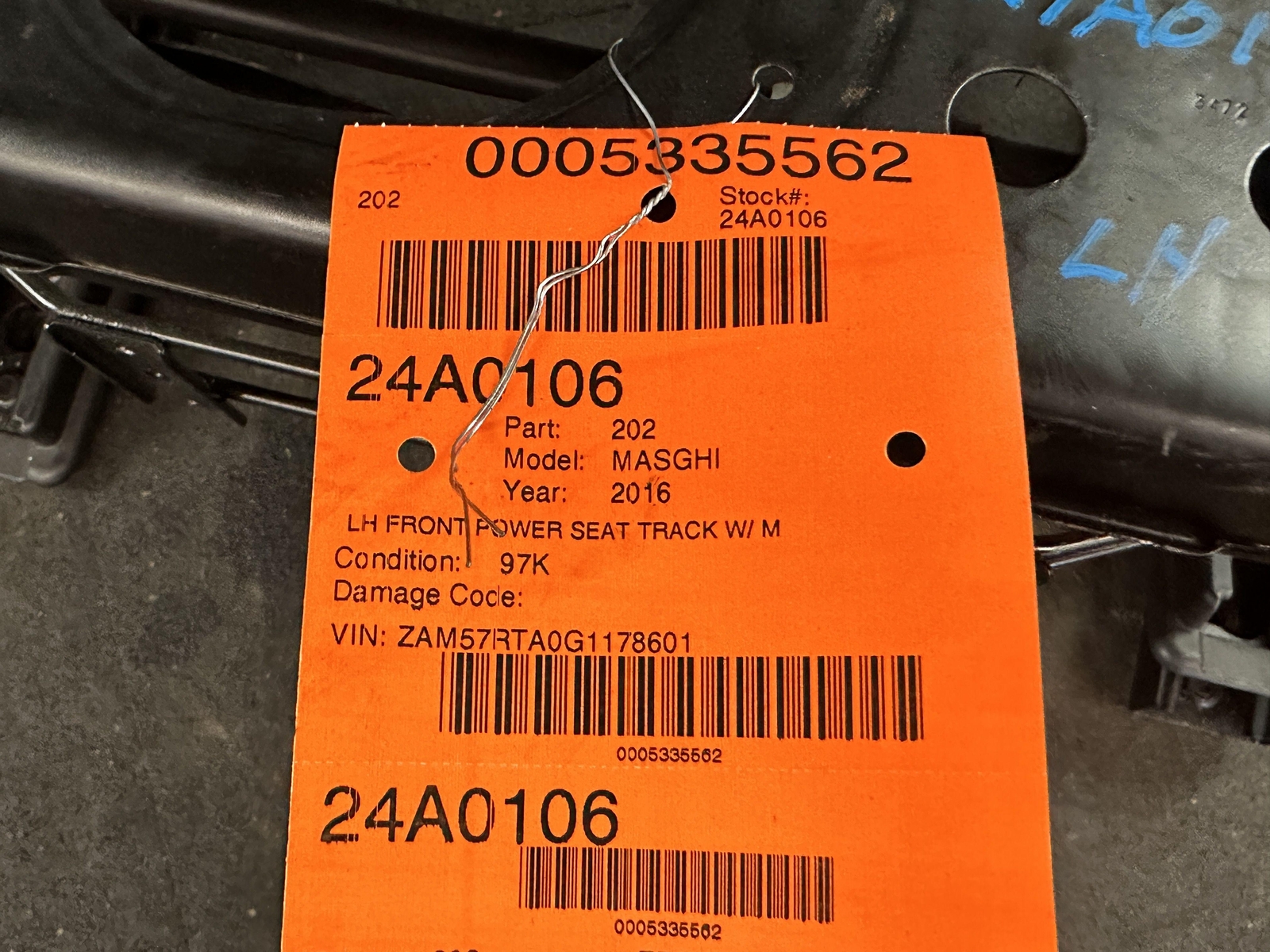 14-17 MASERATI GHIBLI FRONT DRIVER LH POWER SEAT TRACK W/ MOTORS L0330608AA
