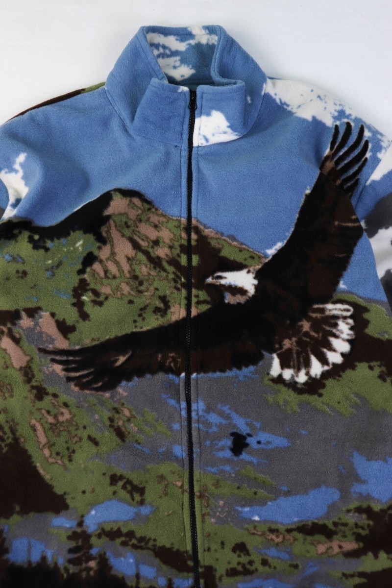 00s Vintage Atlas Mountain Eagle Multicolor Graphics Fleece Zip