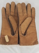 New Vintage Women's Aris Suede Faux Fur Lined Gloves Large Caramel Tan Brown NOS