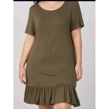 SHEIN Ruffle Hem Mini Dress Women 2XL Olive Green Good Casual Short Sleeve