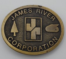 Vintage James River Tissue Papermakers Metal Employee Belt Buckle Hit Line USA