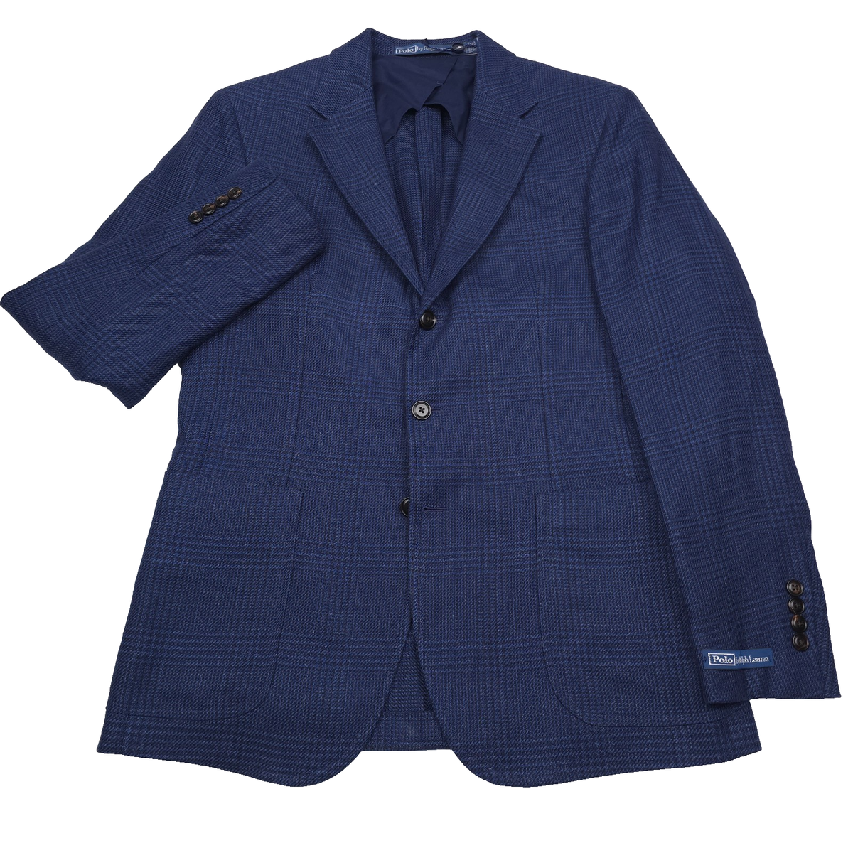 Polo Ralph Lauren Polo Linen Sport Coat Mens 44R Glen Plaid Navy