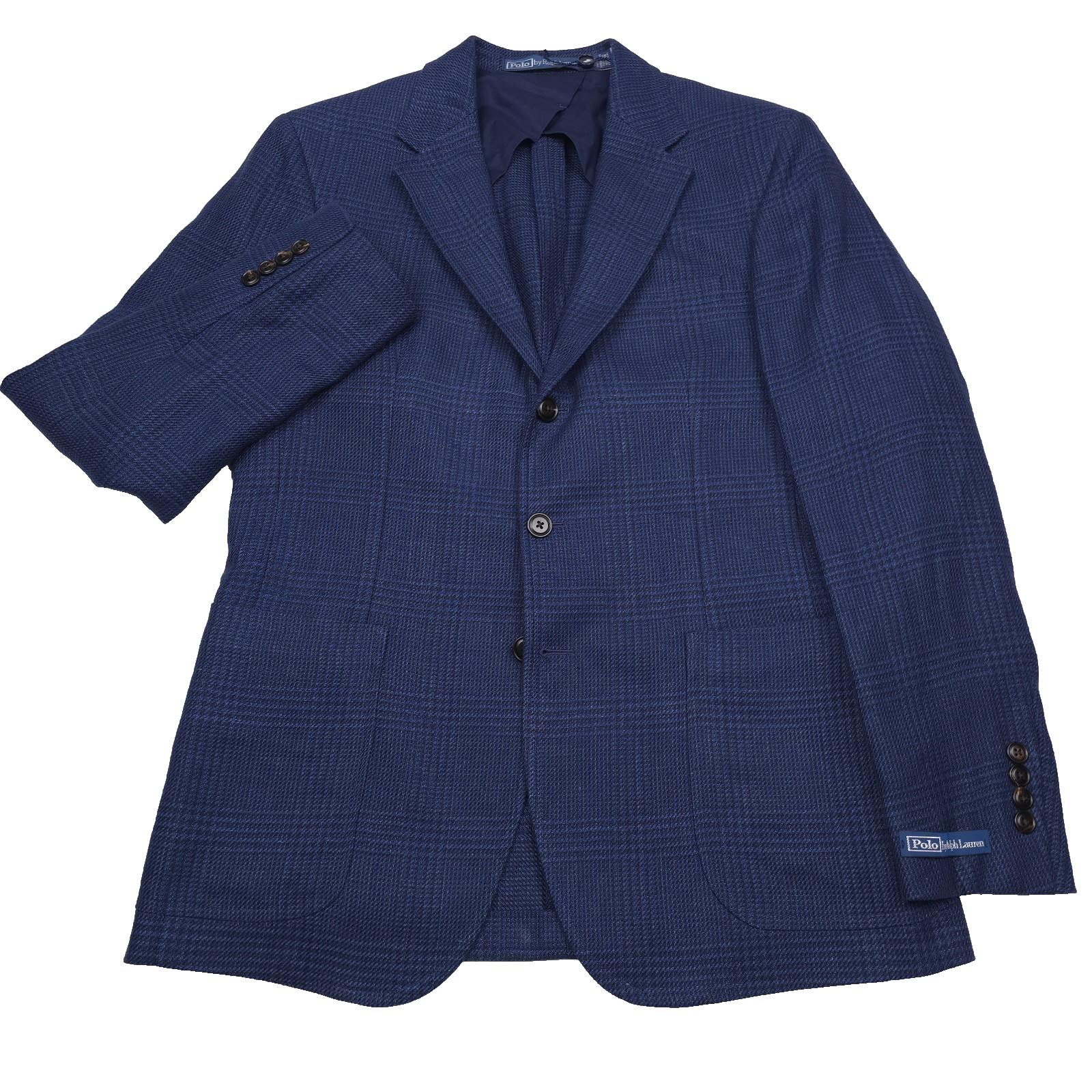 Polo Ralph Lauren Polo Linen Sport Coat Mens 40R Glen Plaid Navy Blue Blazer