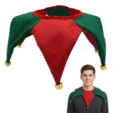 Adult Elf Green Red Clown Jester Collar Jingle Bells Holiday Christmas Costume
