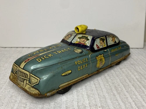 Rare Vintage Marx Tin Friction SCARCE BLUE Dick Tracy Police Squad Car 1949!