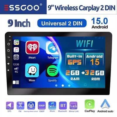 Apple CarPlay 9'' Android 15 Double 2 DIN Car Stereo GPS FM/RDS Head Unit 2G+32G